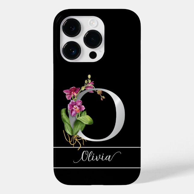 Monogram O silver script name pink orchid black Case-Mate iPhone Case (Back)