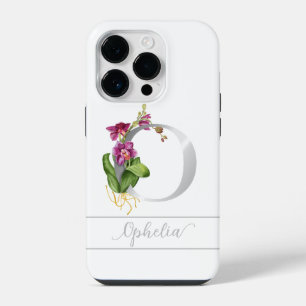 Monogram O silver script name pink orchid White iPhone 14 Pro Case