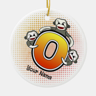 Monogram O Sock Monkey  Ceramic Tree Decoration