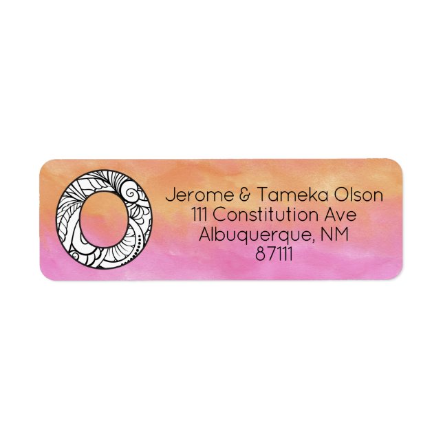 Monogram "O" Tangle Letter Orange Pink Watercolor (Front)