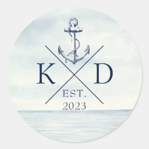 Monogram Ocean Nautical Anchor Classic Round Sticker