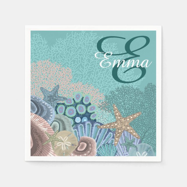 Monogram Ocean Reef with Starfish Napkin (Front)