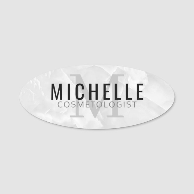 Monogram Office - White Marble Rock Name Tag (Front)