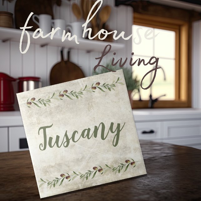Monogram Olive Garland Rustic Green Tuscany Tile (Creator Uploaded)
