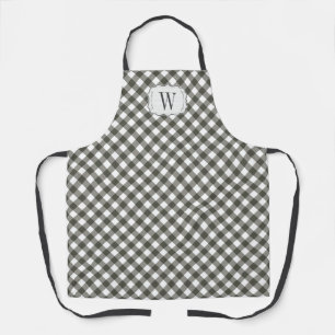 Monogram Olive Green Gingham Farmhouse style Apron