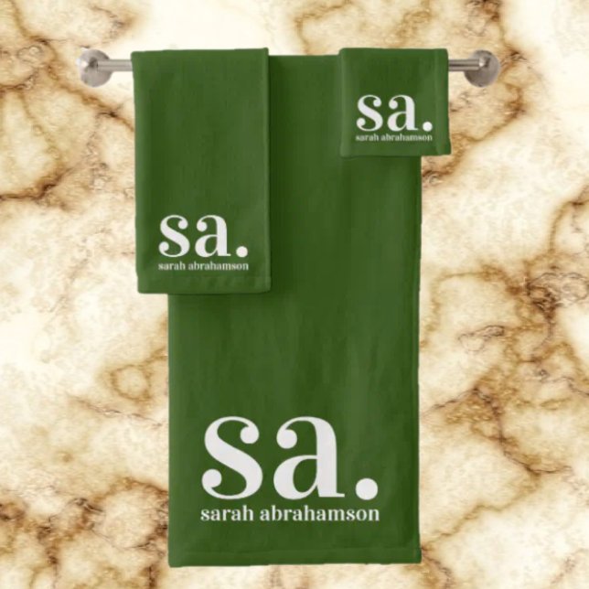 Monogram Olive Green Minimalist Elegant Bath Towel Set (Creator Uploaded)