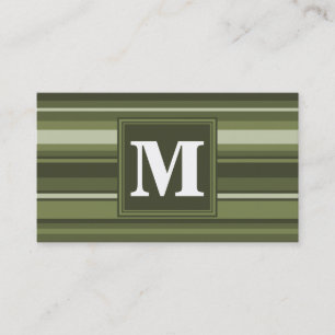 Monogram olive green stripes business card