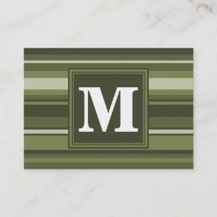 Monogram olive green stripes business card