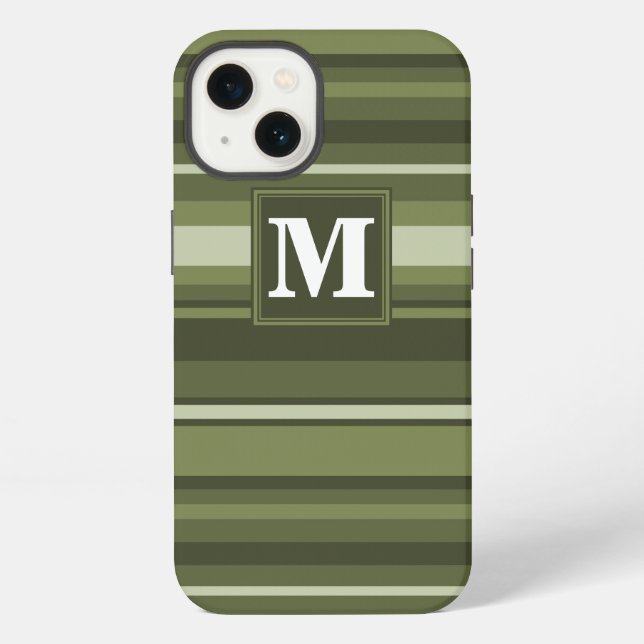 Monogram olive green stripes Case-Mate iPhone case (Back)