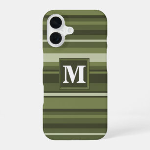 Monogram olive green stripes iPhone 16 case