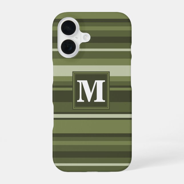 Monogram olive green stripes iPhone 16 case (Back)
