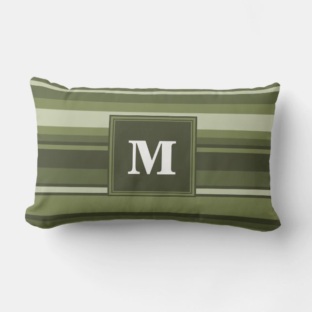 Monogram olive green stripes lumbar cushion (Front)
