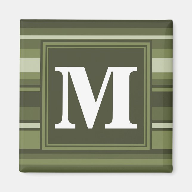 Monogram olive green stripes magnet (Front)