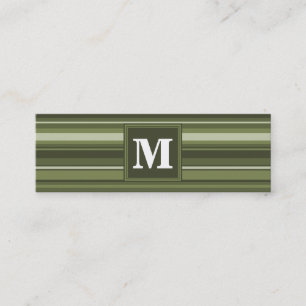Monogram olive green stripes mini business card