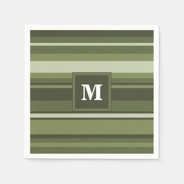Monogram olive green stripes napkin (Front)
