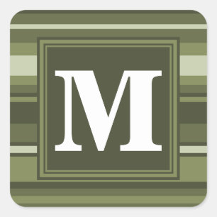 Monogram olive green stripes square sticker