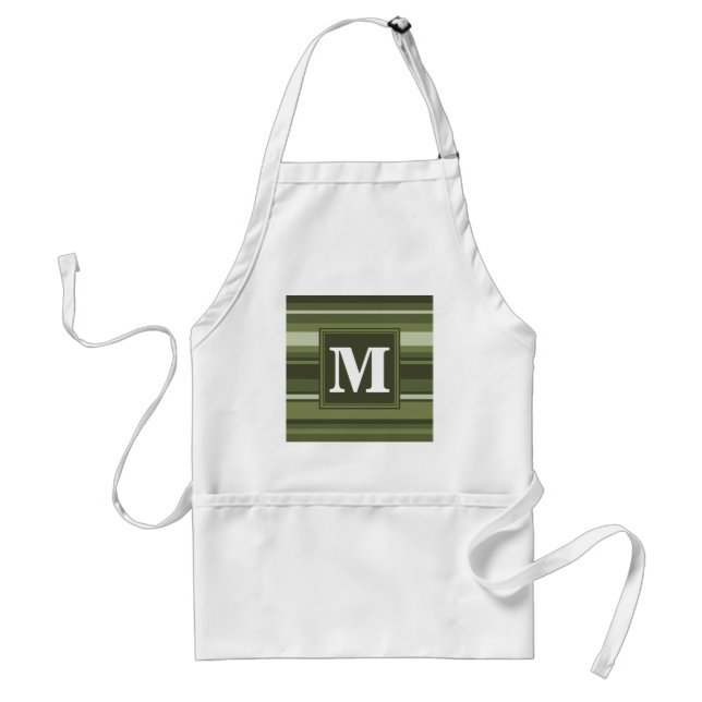 Monogram olive green stripes standard apron (Front)
