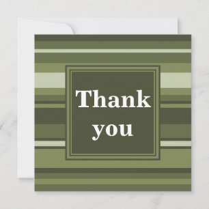 Monogram olive green stripes thank you card