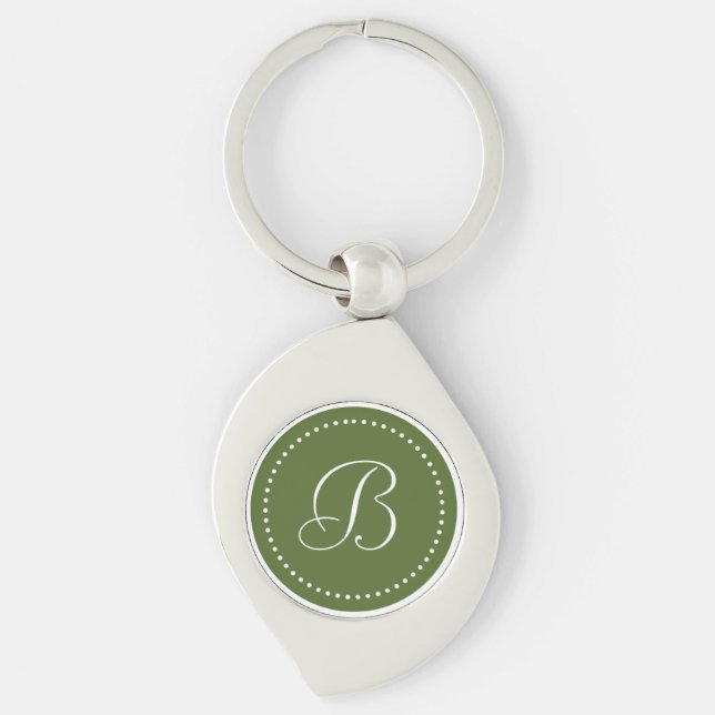 Monogram Olive Green/White Dot Border Key Ring (Front)