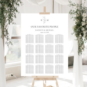Monogram Olive Leaf Wedding 16 Table Seating Chart