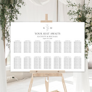 Monogram Olive Leaf Wedding 17 Table Seating Chart