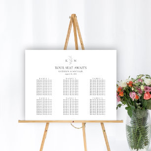 Monogram Olive Leaf Wedding 6 Table Seating Charts