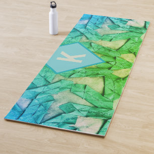 Monogram ombre blue cyan green nautical abstract yoga mat