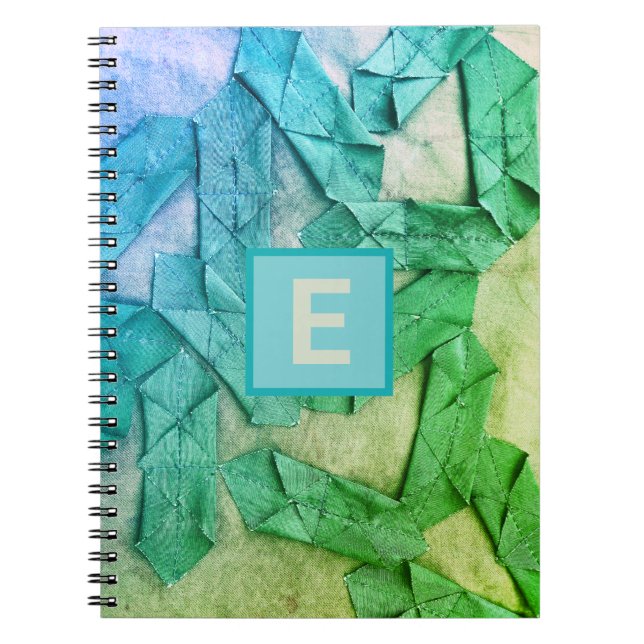 Monogram ombre blue teal green gradient abstract  notebook (Front)