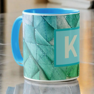 Monogram ombre blue teal green nautical abstract coffee mug