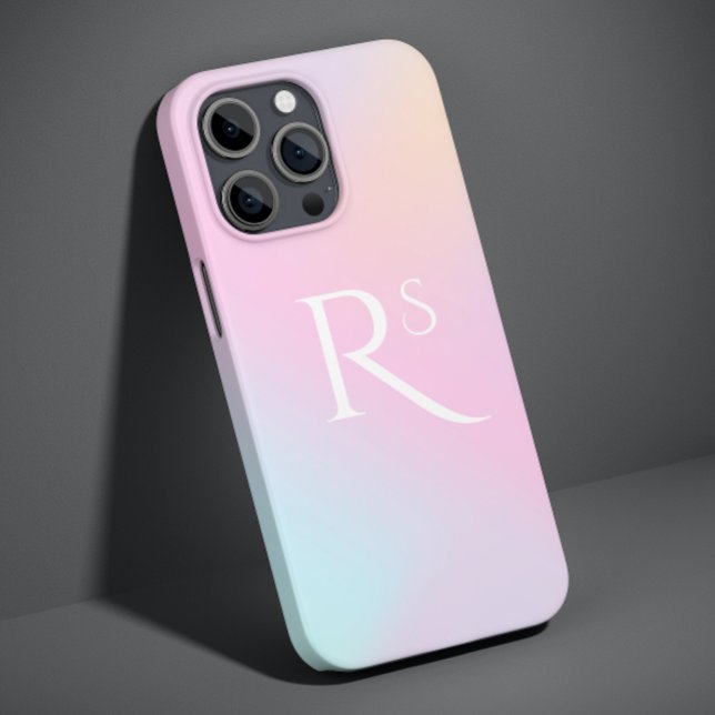 Monogram Ombre Holographic Pink Girly Personalised Case-Mate iPhone Case (Creator Uploaded)