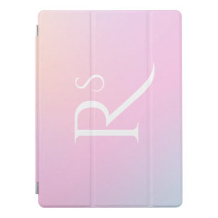 Monogram Ombre Holographic Pink Girly Personalized iPad Pro Cover
