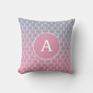 Monogram Ombre Pink Lilac Geometric Cushion