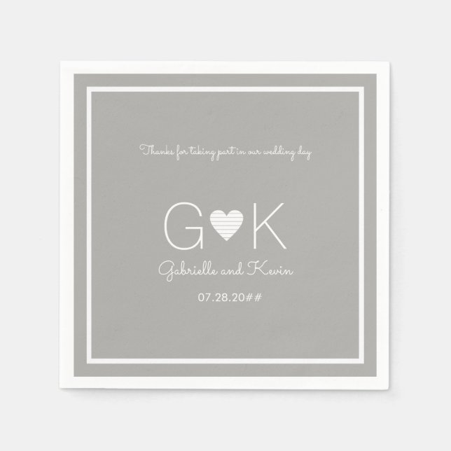 monogram on a grey wedding napkin with message (Front)