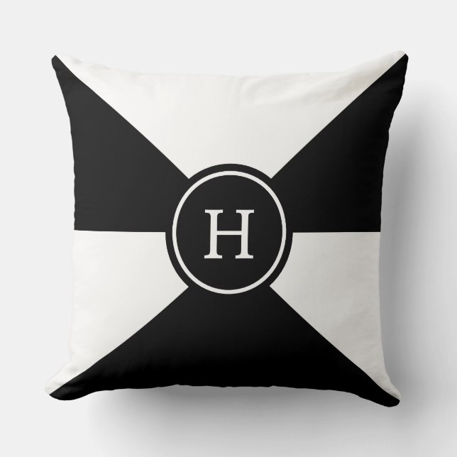 Monogram on Abstract Black and White Throw Pillow (Front)