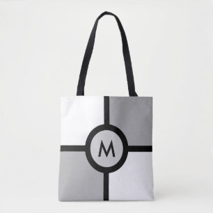 Monogram on Abstract Black Grey and White Tote Bag