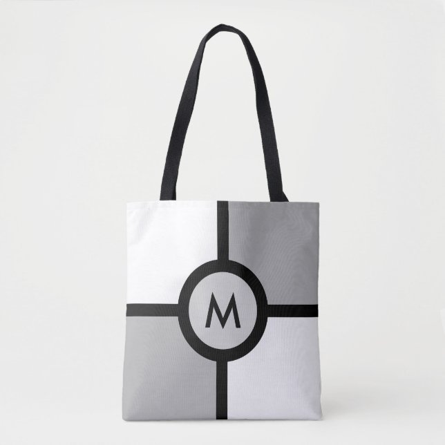 Monogram on Abstract Black Grey and White Tote Bag (Front)