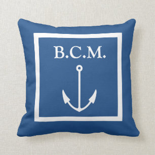 monogram on Anchor WHITE on BLUE PILLOW