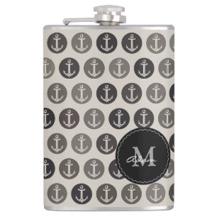 Monogram on Anchors Pattern Hip Flask