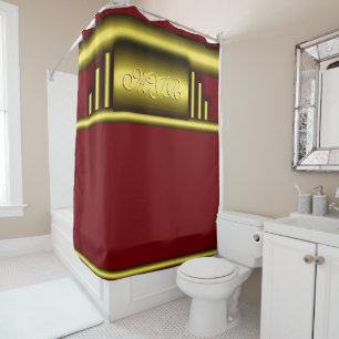 Monogram on art deco luxury gold and maroon shower curtain