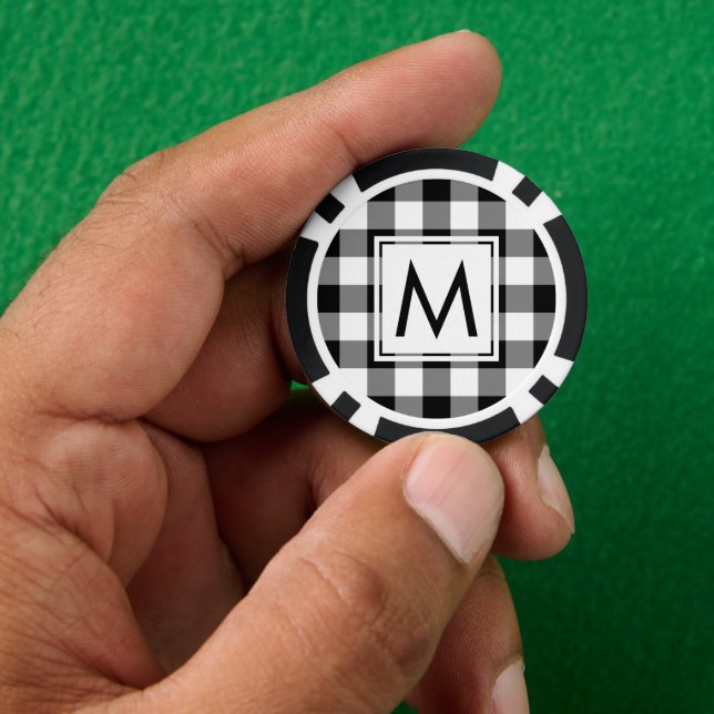 Monogram on Black and White Buffalo Check Poker Chips (Hand)