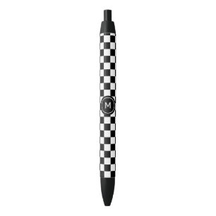 Monogram on Black and White Chess Pattern Ink Pen