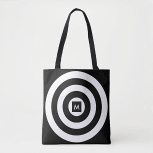 Monogram on Black and White Circles Tote Bag