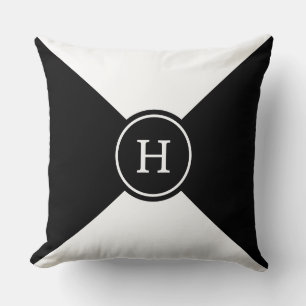 Monogram on Black and White Geometric Shape Cushion