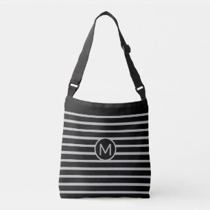 Monogram on Black & Silver Grey Striped Crossbody Bag
