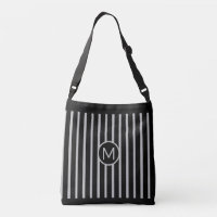 Monogram on Black & Silver Grey Vertical Striped
