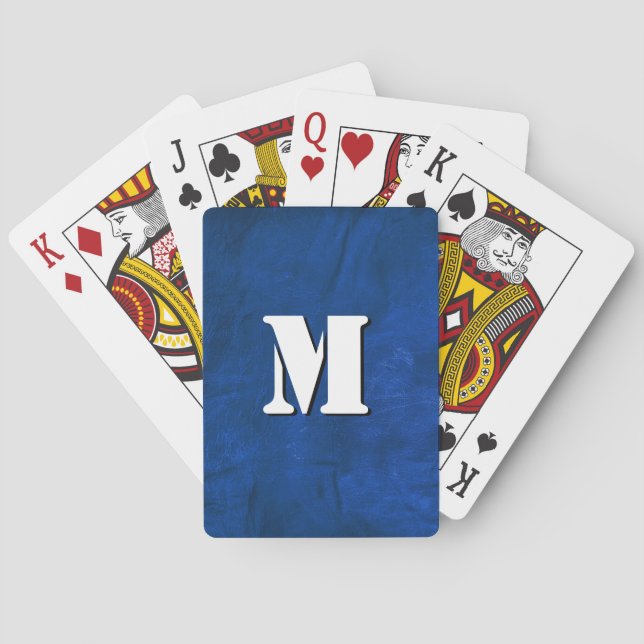 monogram on blue leather abstract playing cards (Back)