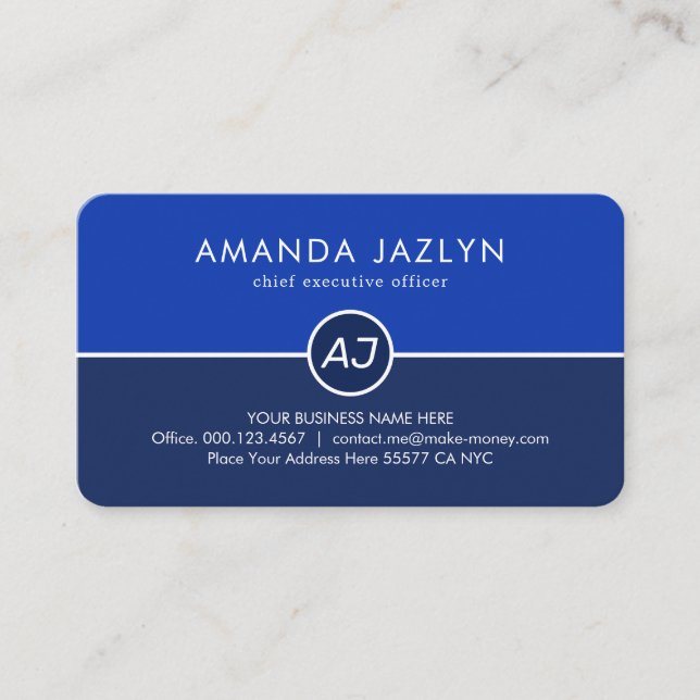 Monogram On Blue Shade Layers Business Card (Front)