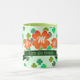 Monogram on Clover Shamrock Pattern on GREEN Mug