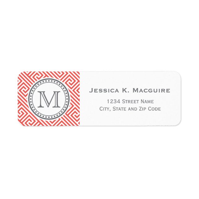 Monogram on Coral Greek Key Pattern (Front)