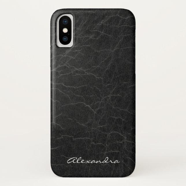 Monogram on Faux Black Leather Case-Mate iPhone Case (Back)